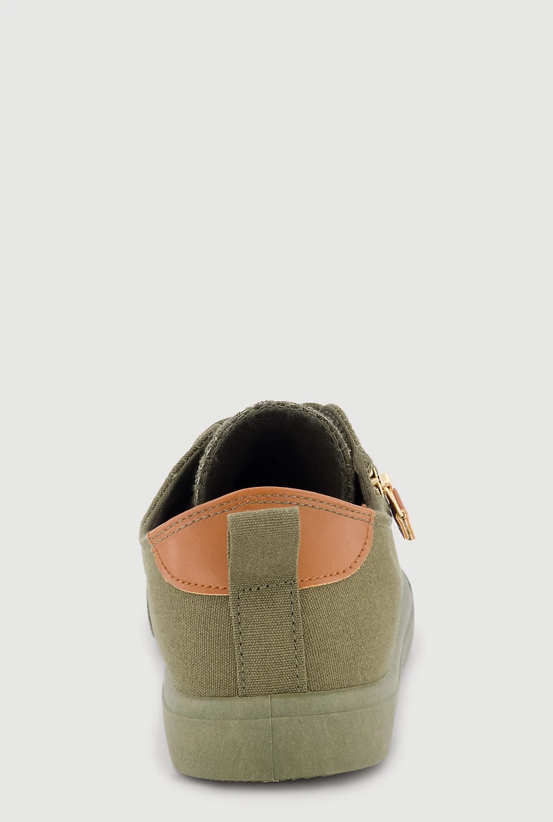 Zipper Detail Lace Up Low Top Sneakers