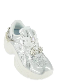 Ribbon Lace Up Charm Chunky Sneakers