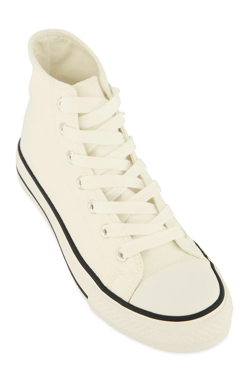Womens Canvas High Top Lace Up Sneakers, White,