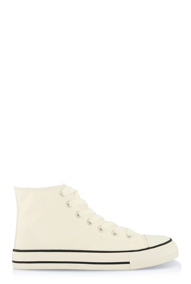 Womens Canvas High Top Lace Up Sneakers, White,