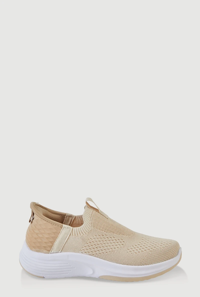 Textured Knit Low Platform Slip On Sneakers