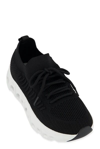 Womens Textured Knit Cut Out Sole Slip On Sneakers,