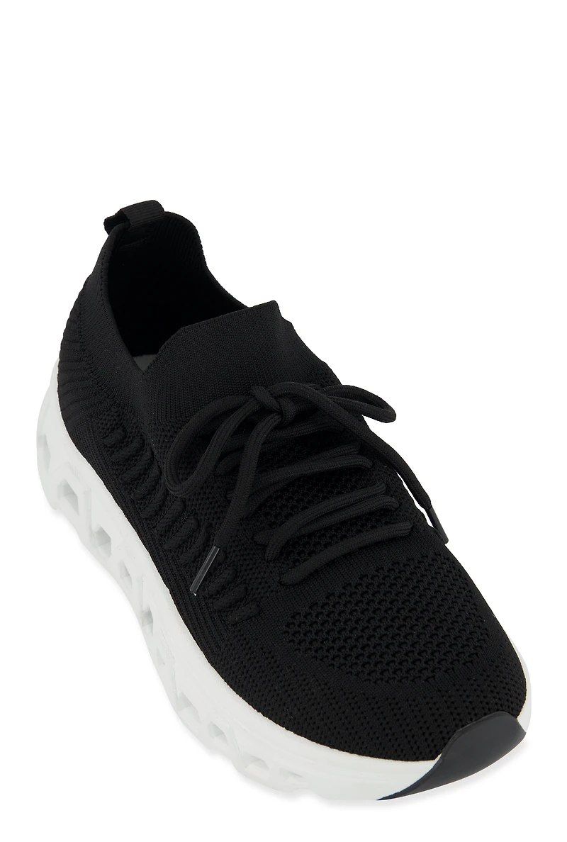 Womens Textured Knit Cut Out Sole Slip On Sneakers, Black, Size 10