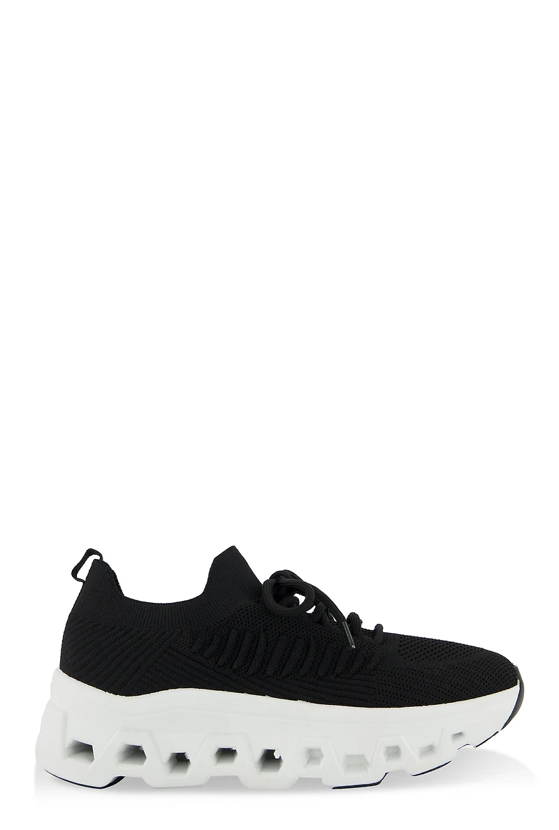 Womens Textured Knit Cut Out Sole Slip On Sneakers, Black, Size 10