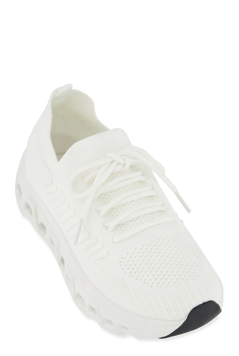 Womens Textured Knit Cut Out Sole Slip On Sneakers, White, Size 8