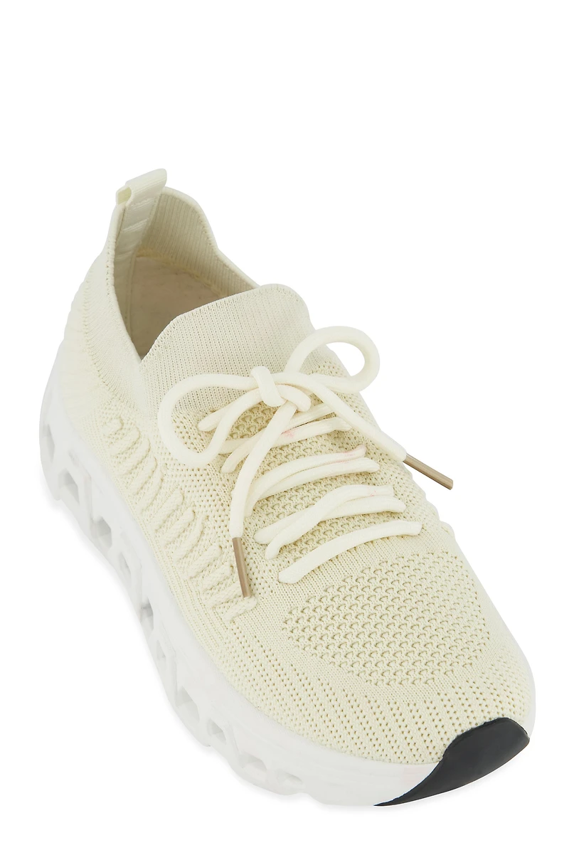 Textured Knit Cut Out Sole Slip On Sneakers