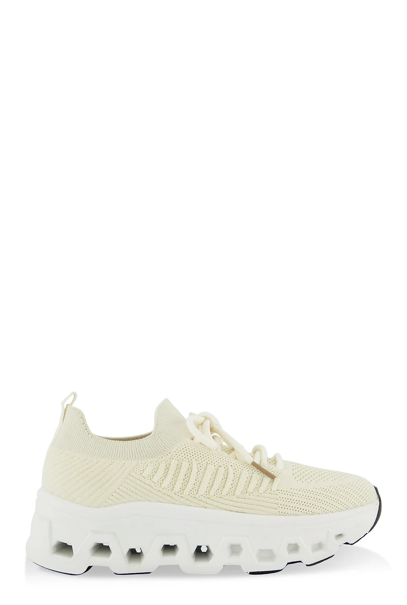 Womens Textured Knit Cut Out Sole Slip On Sneakers, Beige,