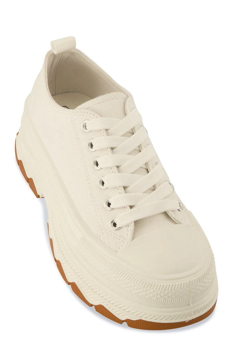 Womens Platform Canvas Sneakers, White, Size 9