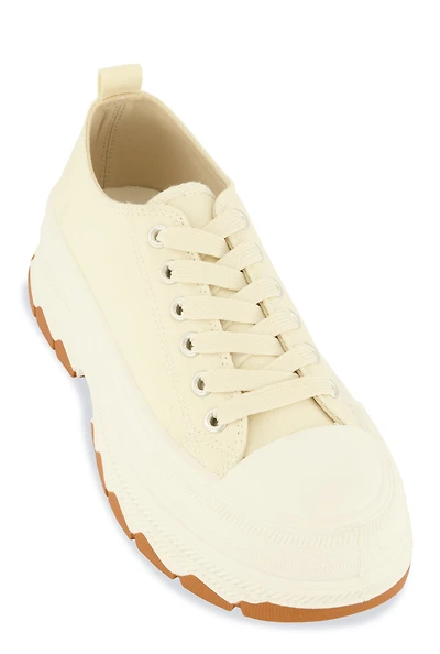 Womens Platform Canvas Sneakers, Beige, Size 10