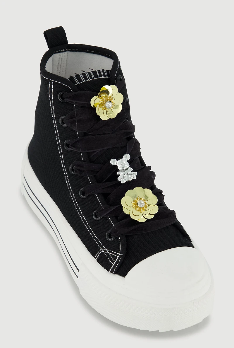 Tulle Lace Up Charm Platform High Top Sneakers