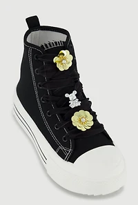 Tulle Lace Up Charm Platform High Top Sneakers