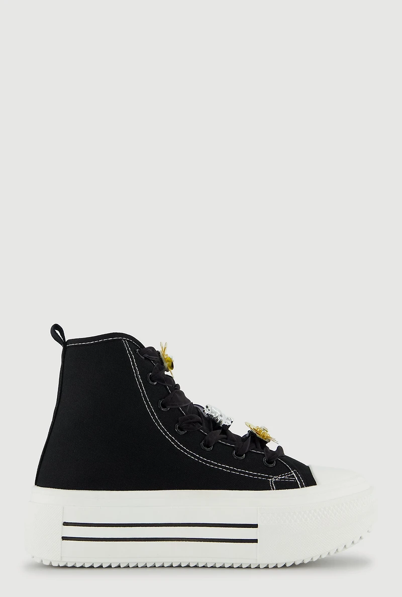 Tulle Lace Up Charm Platform High Top Sneakers