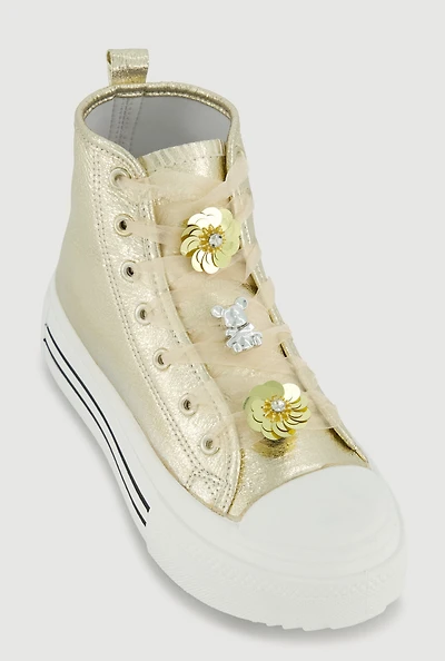 Tulle Lace Up Charm Platform High Top Sneakers