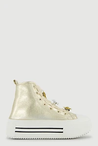 Tulle Lace Up Charm Platform High Top Sneakers