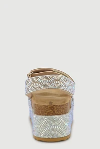 Iridescent Rhinestone Double Strap Platform Sandals