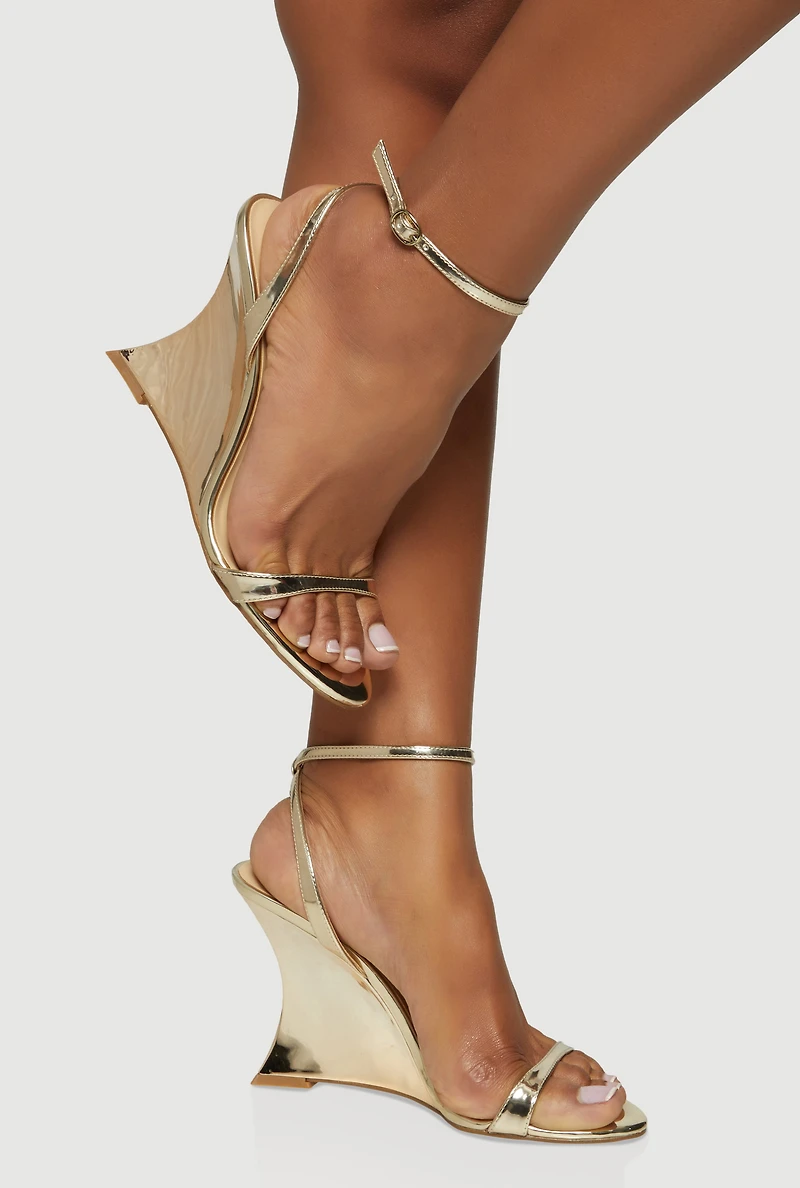 Open Toe Ankle Strap Ultra High Heel Wedge Sandals