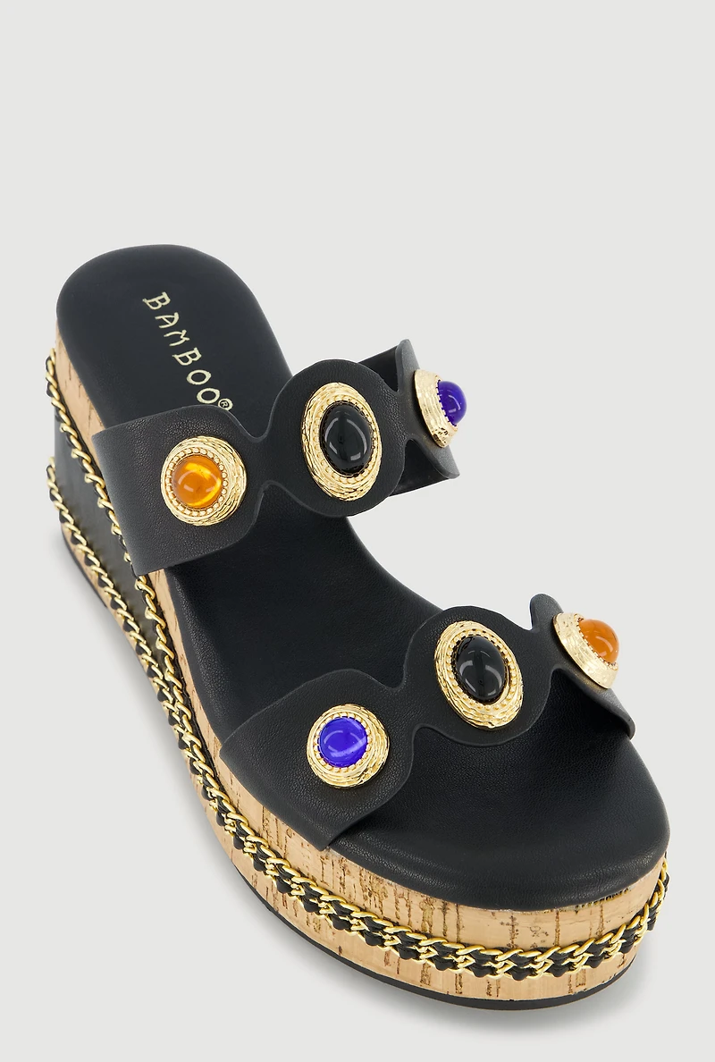 Charm Double Band Threaded Chain Detail Wedges