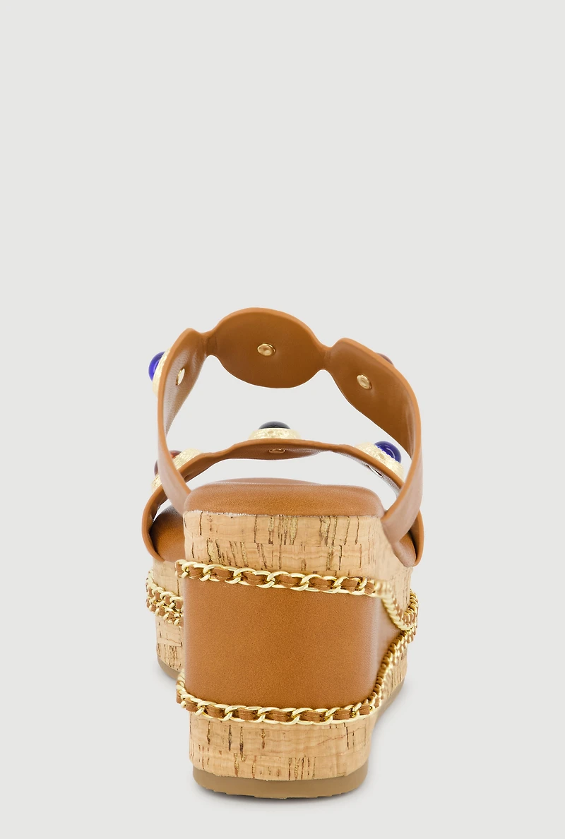Charm Double Band Threaded Chain Detail Wedges