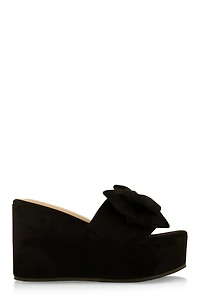 Womens Double Bow Band Wedge Slide Sandals, Black, Size 7