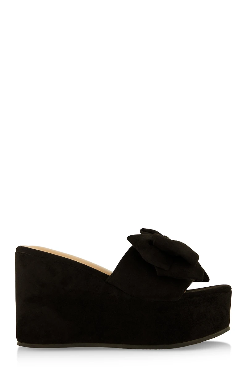 Womens Double Bow Band Wedge Slide Sandals, 6