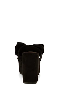 Womens Double Bow Band Wedge Slide Sandals, Black, Size 7