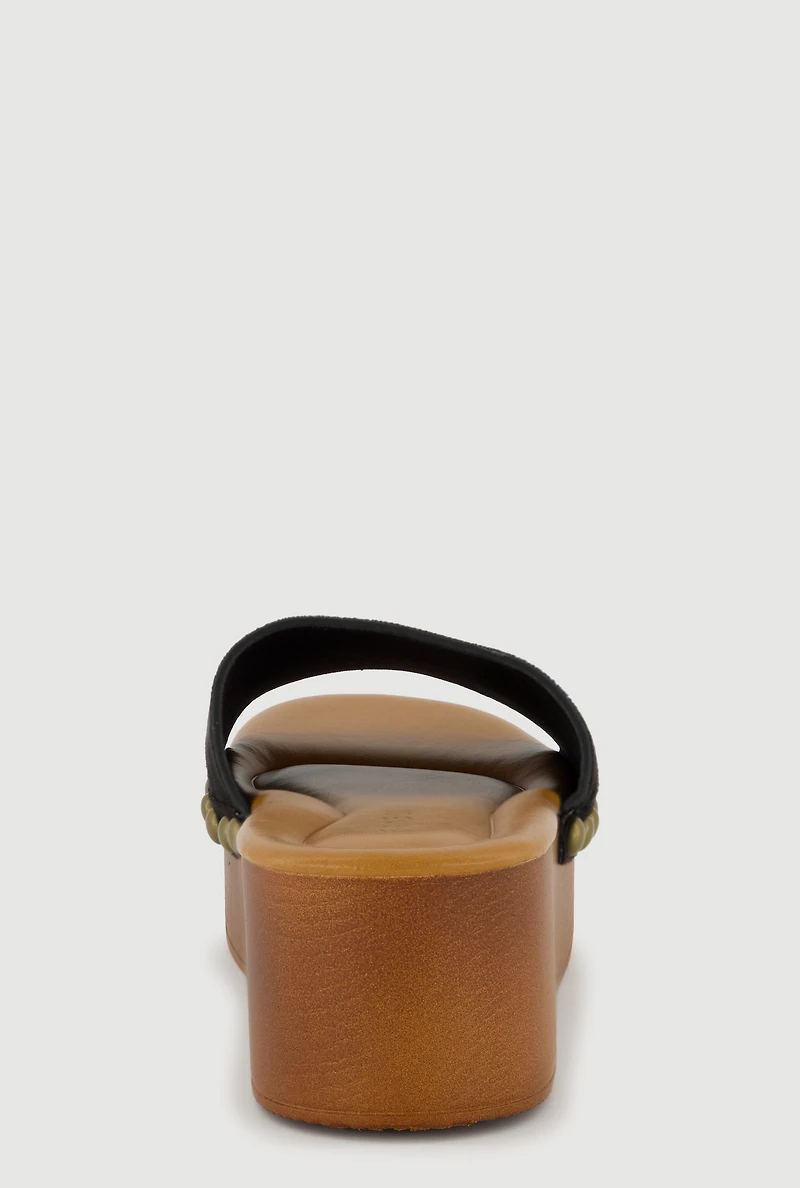 Metallic Studded Trim Open Toe Platform Sandals