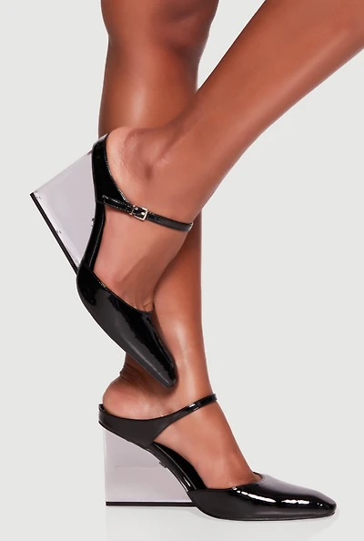Pointy Toe Clear Wedge Faux Leather High Heels
