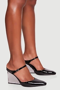 Pointy Toe Clear Wedge Faux Leather High Heels