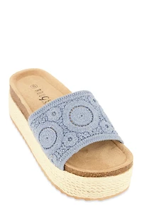 Crochet Band Platform Slide Sandals