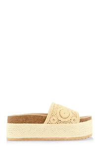Womens Crochet Band Platform Slide Sandals, Brown, Size 10