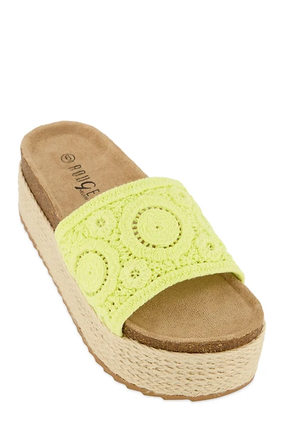 Womens Crochet Band Platform Slide Sandals, Yellow, Size 9