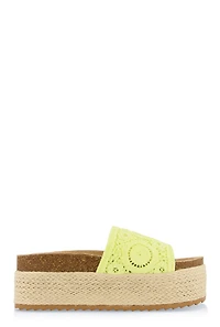 Womens Crochet Band Platform Slide Sandals, Yellow, Size 9
