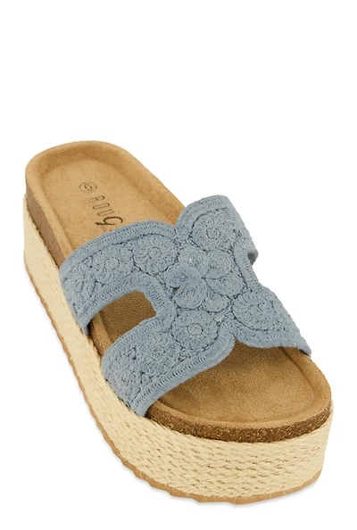 Womens Floral Crochet H Band Platform Footbed Sandals,