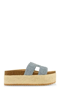 Womens Floral Crochet H Band Platform Footbed Sandals,
