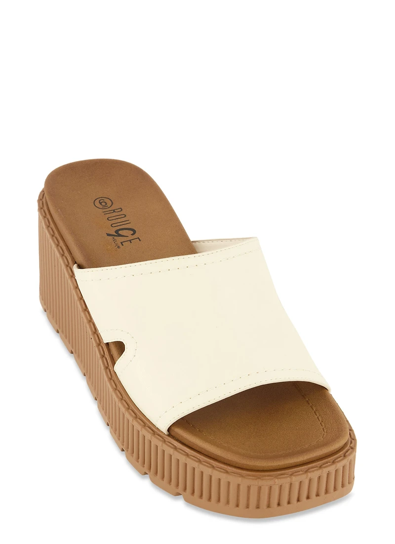 Single Band Slide Platform Wedge Sandals