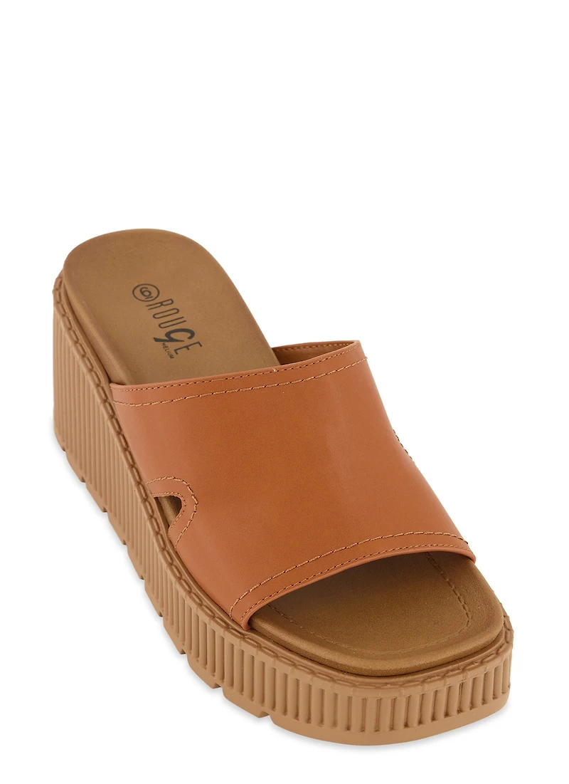 Single Band Slide Platform Wedge Sandals
