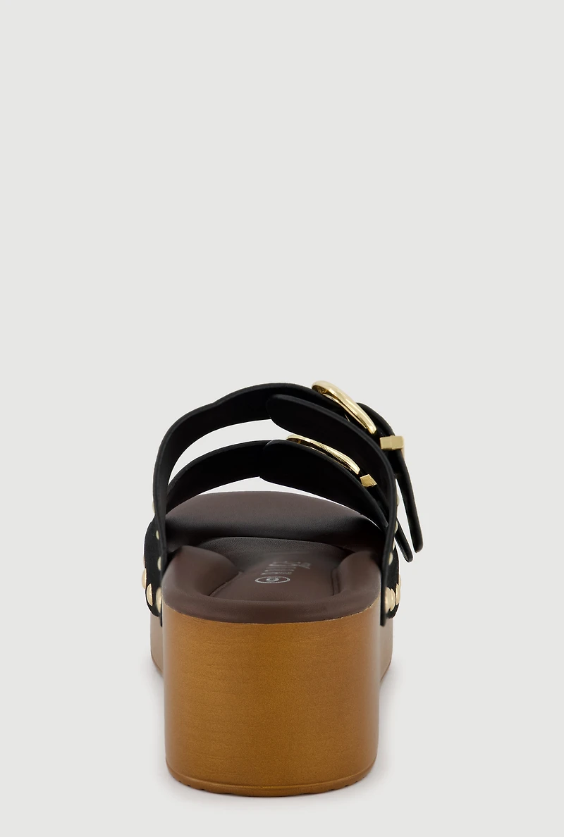 Studded Metallic Double Banded Open Toe Wedge Sandals