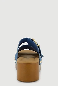 Studded Metallic Double Banded Open Toe Wedge Sandals