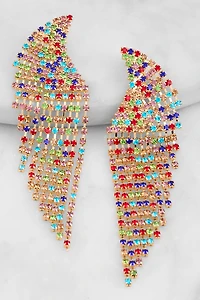 Curved Rhinestone Fringe Drop Earrings