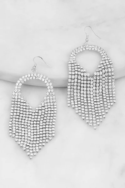 Rhinestone Teardrop Fringe Earrings