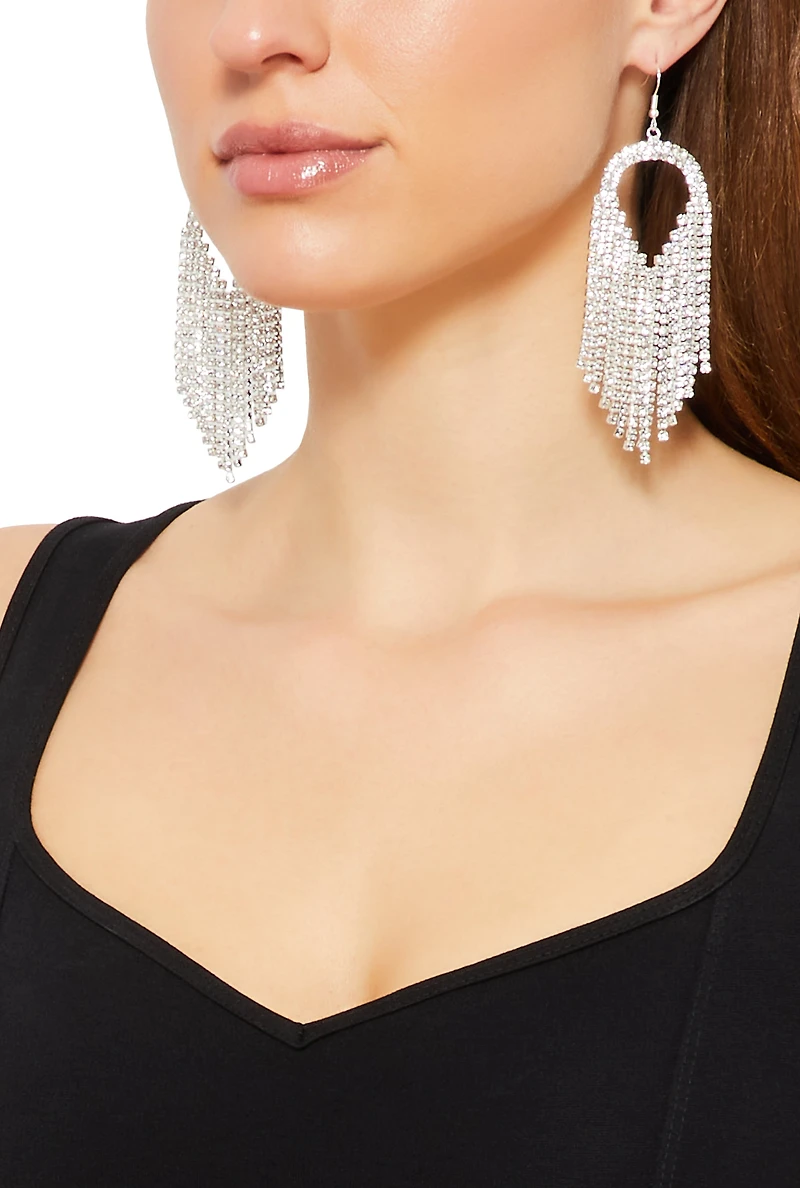 Rhinestone Teardrop Fringe Earrings
