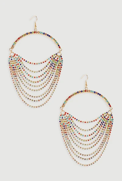 Womens Layered Rhinestone Drop Earrings,