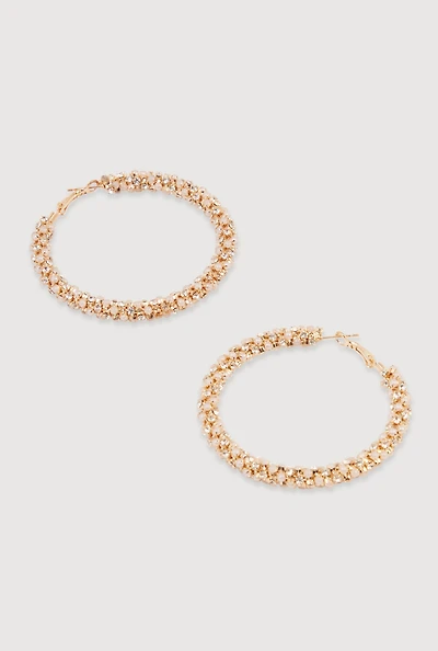Rhinestone and Faux Pearl Encrusted Hoop Earrings