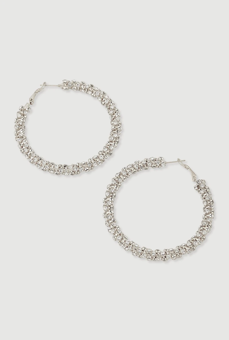 Rhinestone Encrusted Metallic Hoop Earrings
