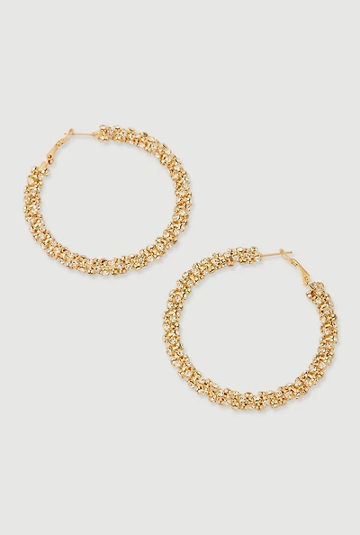 Rhinestone Encrusted Metallic Hoop Earrings