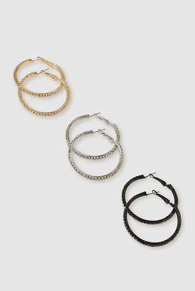 Rhinestone Hoop Earrings Set of 3