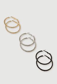 Rhinestone Hoop Earrings Set of 3