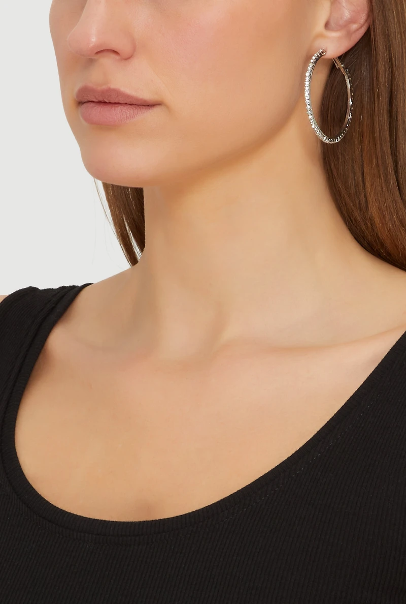 Rhinestone Hoop Earrings Set of 3