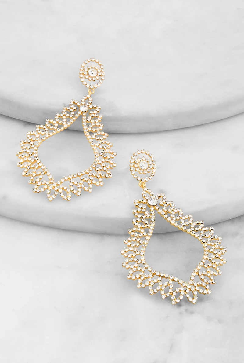 Womens Pave Teardrop Dangle Earrings, Gold