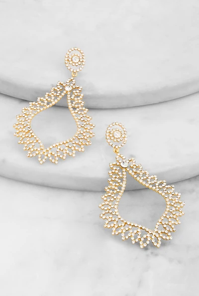 Womens Pave Teardrop Dangle Earrings, Gold